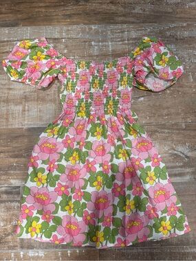 Show Me Your MuMu Pink Floral Smocked Puff-Sleeve Dress